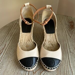 Tory Burch Espadrille wedges. Leather strap. Gently used.